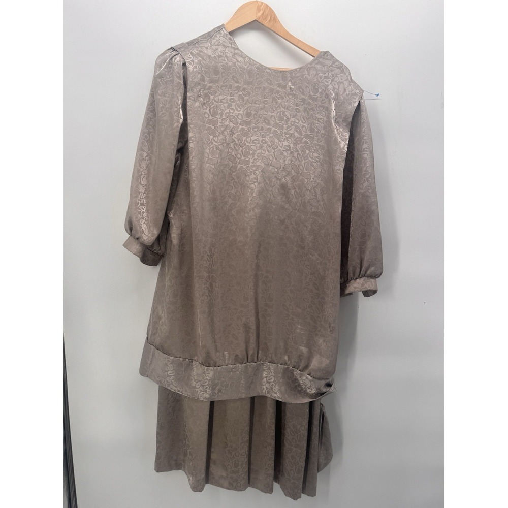 Vintage Alexis Dress 16W Champagne Beige Leopard Print Pleated Drop Waist Long S